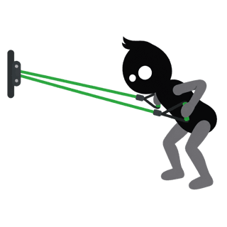 Illustration of the Band Face Pull: To the nose, elbows above the wrists, pause and then let it stretch you out.