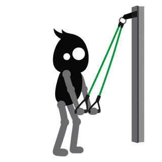 Illustration of the Band Triceps Pushdown: High reps to a full lockout, squeeze the back of the arm each rep.