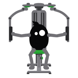 Illustration of the Reverse Pec Deck: Pull with the elbows, not the hands, and stop when the arms reach the torso line.