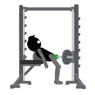 Illustration of the Smith Machine Hip Thrust: The rails keep the bar honest - all you do is drive the hips to the ceiling.