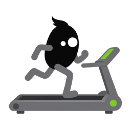 Illustration of the Treadmill Intervals: Hop onto the belt at speed, ride out the interval, step off to the rails to rest.