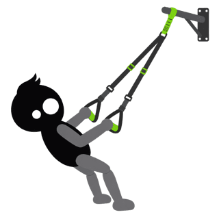 Illustration of the Suspension Trainer Row: Walk the feet forward to make it harder - pull the handles to the ribs.