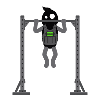 Illustration of the Weighted Pull-Up: Chin over the bar with the chest, not the neck - dead hang between reps.
