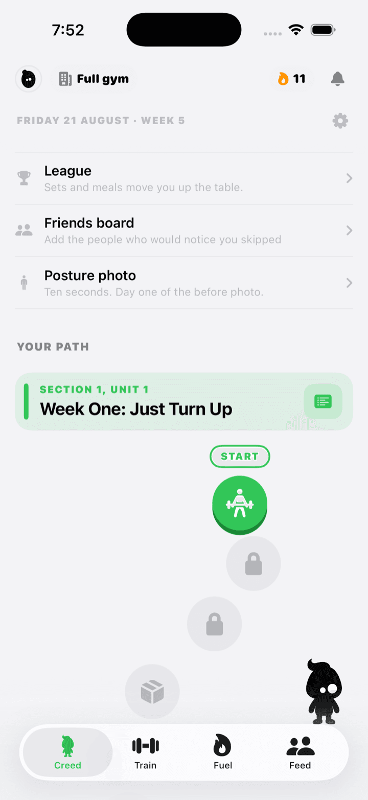 The path of sessions, laid out as units you work down one node at a time.